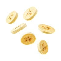 floating banana slices isolated on transparent background png