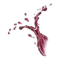 Dynamic red juice splash. Isolated hand drawn watercolor illustration. Liquid splashing, fluid with droplets, liquid for advertising and design beverage vector