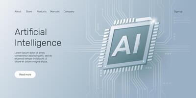 Web banner with AI chip, technology, Innovation, machine learning, neural network, Artificial Intelligence AI landing page concept. vector