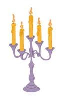Ancient or mystical hand drawn candlestick with five candles. Cute design for Halloween isolated on white background. sticker for Halloween vector