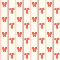 Seamless pattern with red bows and vertical stripes on light background, creating a classic and elegant design perfect for wrapping or decorative use. Girlhood pattern illustration vector