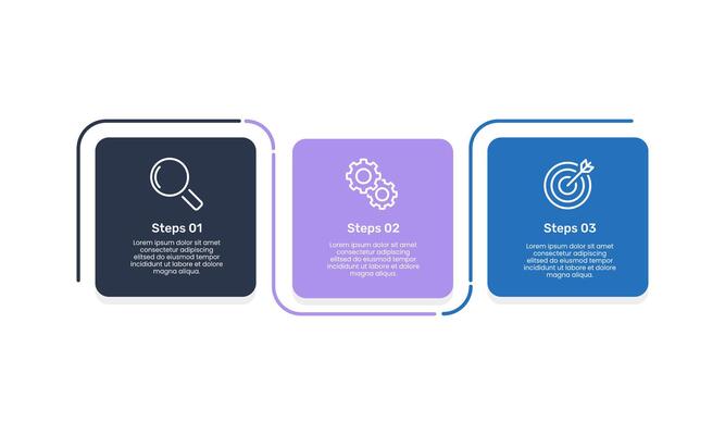 3 Business elements simple square infographic design. Business presentation, Strategy, Report and Marketing.
