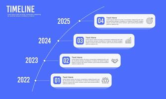 Infographic timeline showing 4 key events on blue background. Business presentation, poster, banner, workflow and milestones. vector