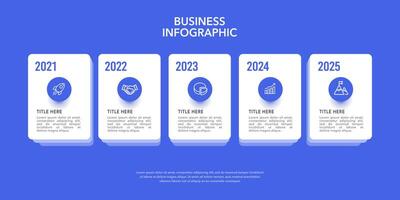 5 Business event timeline infographics on blue background. Business presentation, Anniversary, Poster and Banner. vector