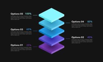 5 steps business growth infographic layer on black background. Business presentation, Banner, Brochure, Report and Strategy. vector