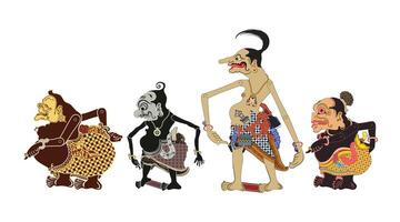 Wayang puppet collection, punakawan image illustration, traditional javanese performance art. vector