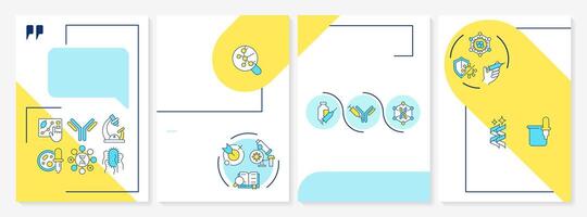 Antibody development blue and yellow brochure template. Leaflet design with linear icons. Editable 4 layouts for presentation, annual reports vector