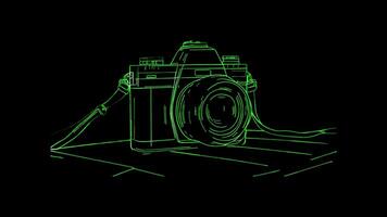 Neon frame effect, Camera Symbolizes photography and visual arts on black background video