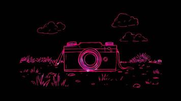 Neon frame effect, Camera Symbolizes photography and visual arts on black background video