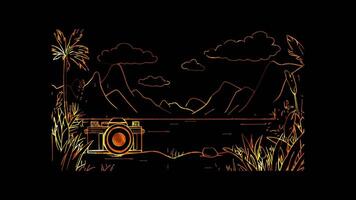 Neon frame effect, Camera Symbolizes photography and visual arts on black background video