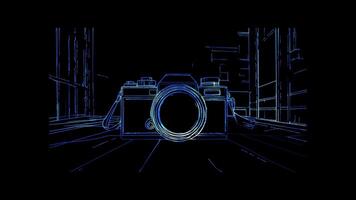 Neon frame effect, Camera Symbolizes photography and visual arts on black background video