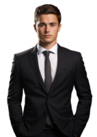 Man in a black tailored suit with a see-through background png