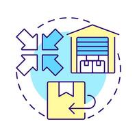 Centralized returns centers multi color concept icon. Reverse logistics strategy. Warehouse management. Round shape line illustration. Abstract idea. Graphic design. Easy to use in article vector