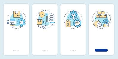 Reverse logistics processes onboarding mobile app screen. Walkthrough 4 steps editable graphic instructions with linear concepts. UI, UX, GUI template vector