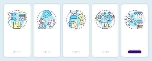 Reverse logistics strategies onboarding mobile app screen. Walkthrough 5 steps editable graphic instructions with linear concepts. UI, UX, GUI template vector