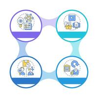 Stages of reverse logistics circular diagram infographic. Inspection and sorting. Data analysis. Data visualization with 4 options. Hierarchy chart round vector