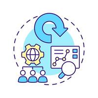 Outsourcing reverse logistics multi color concept icon. Product return strategy. Data analysis. Management. Round shape line illustration. Abstract idea. Graphic design. Easy to use in brochure vector