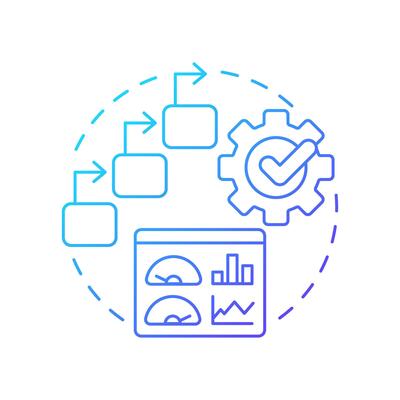 Step-by-step sop blue gradient concept icon. Efficiency metrics, statistics. Operating procedures. Round shape line illustration. Abstract idea. Graphic design. Easy to use in infographic