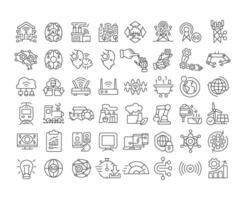 Industry 5.0 linear icons set. Artificial intelligence. Automation. Smart factories. Digital transformation. Customizable thin line symbols. Isolated outline illustrations. Editable stroke vector