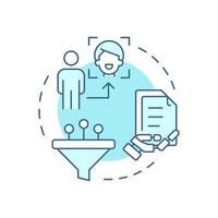Content-based filtering soft blue concept icon. Personalized advertising. Data control. Round shape line illustration. Abstract idea. Graphic design. Easy to use article, blog post vector