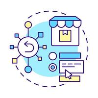 Cross-channel returns multi color concept icon. Reverse logistics strategy. Ecommerce. Digital interface. Round shape line illustration. Abstract idea. Graphic design. Easy to use in article vector