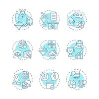 Recommender system soft blue concept icons. Artificial intelligence, deep learning. Personalized content. Icon pack. Round shape illustrations for article, blog post. Abstract idea vector