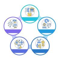 Reverse logistics strategies circular diagram infographic. Returns outsourcing. Automation. Data visualization with 5 options. Hierarchy chart round vector