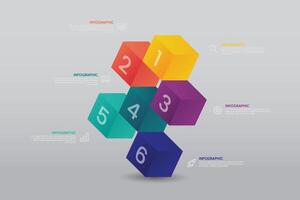 6 color cube infographic template vector