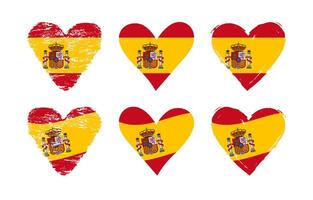 Creative collection of handdrawn style Spanish abstract hearts. Set of labels with flag background and isolated clipping mask. I love Spain logo concept. Welcome to Madrid tourist symbol. Web icons. vector