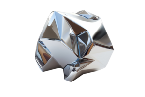 3D rendering of a shiny silver crumpled metal ball. png