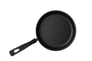 Black nonstick frying pan, isolated on transparent background. perfect for cooking and kitchen-related projects. png