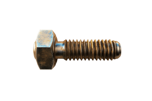 Close-up of a metallic screw with a hexagonal head, ideal for construction and engineering projects. Isolated on a transparent background. png