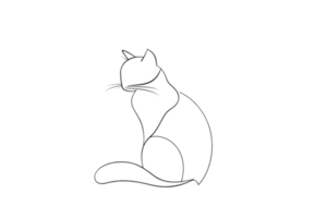 A simple line drawing of a cat in a sitting position. png