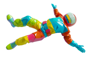 Colorful polygonal astronaut in a floating position, isolated on transparent background. depicting modern 3D rendering and vibrant digital art. png