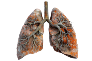 Highly detailed artistic model of human lungs with detailed artery and bronchi structure, isolated on a transparent background. png