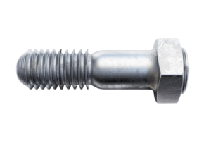 A close-up image of a metal bolt screw, showcasing the intricate threading and hexagonal head design suitable for various construction projects. png