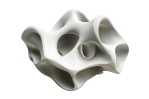 Abstract 3D sculpture with organic shapes and large holes, showcasing modern design and artistic expression in a smooth, white material. png