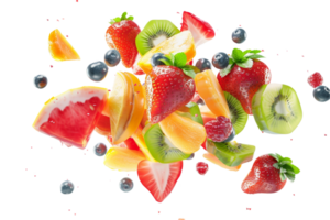 A vibrant assortment of fresh fruits including strawberries, kiwi, watermelon, and berries, creating a colorful and healthy display. png