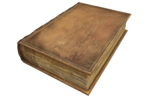 A vintage leather-bound book with worn pages, ideal for themes of history, literature, and antiquity. Perfect for educational content and enthusiasts. png