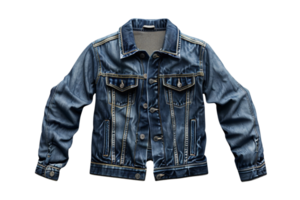 Classic blue denim jacket isolated on transparent background. Stylish and versatile, perfect for casual wear or adding a touch of edge to any outfit. png