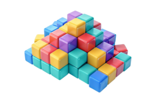 Colorful stack of interlocking plastic toy blocks, fun and vibrant. Perfect for representing creativity, learning, and childhood play. png