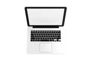 High-resolution image of an open laptop with a blank screen. Ideal for technology, business, and education-related projects. png