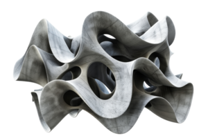 Abstract 3D sculpture with wavy, fluid shapes and complex forms, creating an intriguing artistic structure in neutral tones. png