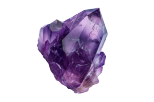 Close-up of a stunning purple amethyst crystal, showcasing its vibrant color, natural formations, and unique texture. png
