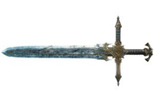Ornate ancient sword with intricate designs on the hilt, sharp blade, and medieval craftsmanship, perfect for historical and fantasy themes. png