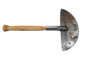 Old and well-used vintage sickle with a wooden handle, showcasing rustic wear and craftmanship, isolated on a transparent background. png