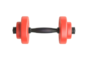 Red adjustable dumbbell with black handle for home and gym workouts. Ideal for strength training, weight lifting, and fitness exercises. png