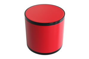 Red cylinder with black trim stands out against a transparent background. Perfect for design, packaging, and advertising concepts. png