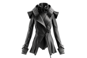 Stylish black leather jacket on transparent background. showcasing modern fashion design with unique details and a sleek look. png