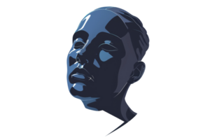 The illustration shows a head of a black man. The face is calm and serene. The man is looking to the right. The image is done in a cartoon style. png